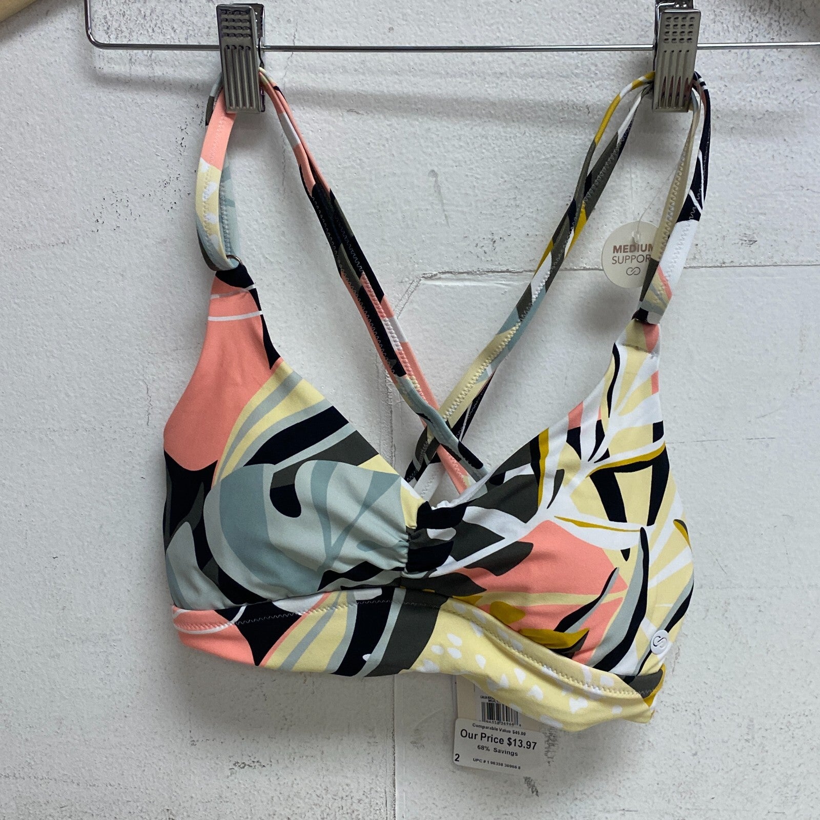 Calia Womens Ruched Front Cross Top Multi Palm WSA23204PRT BRAND NEW