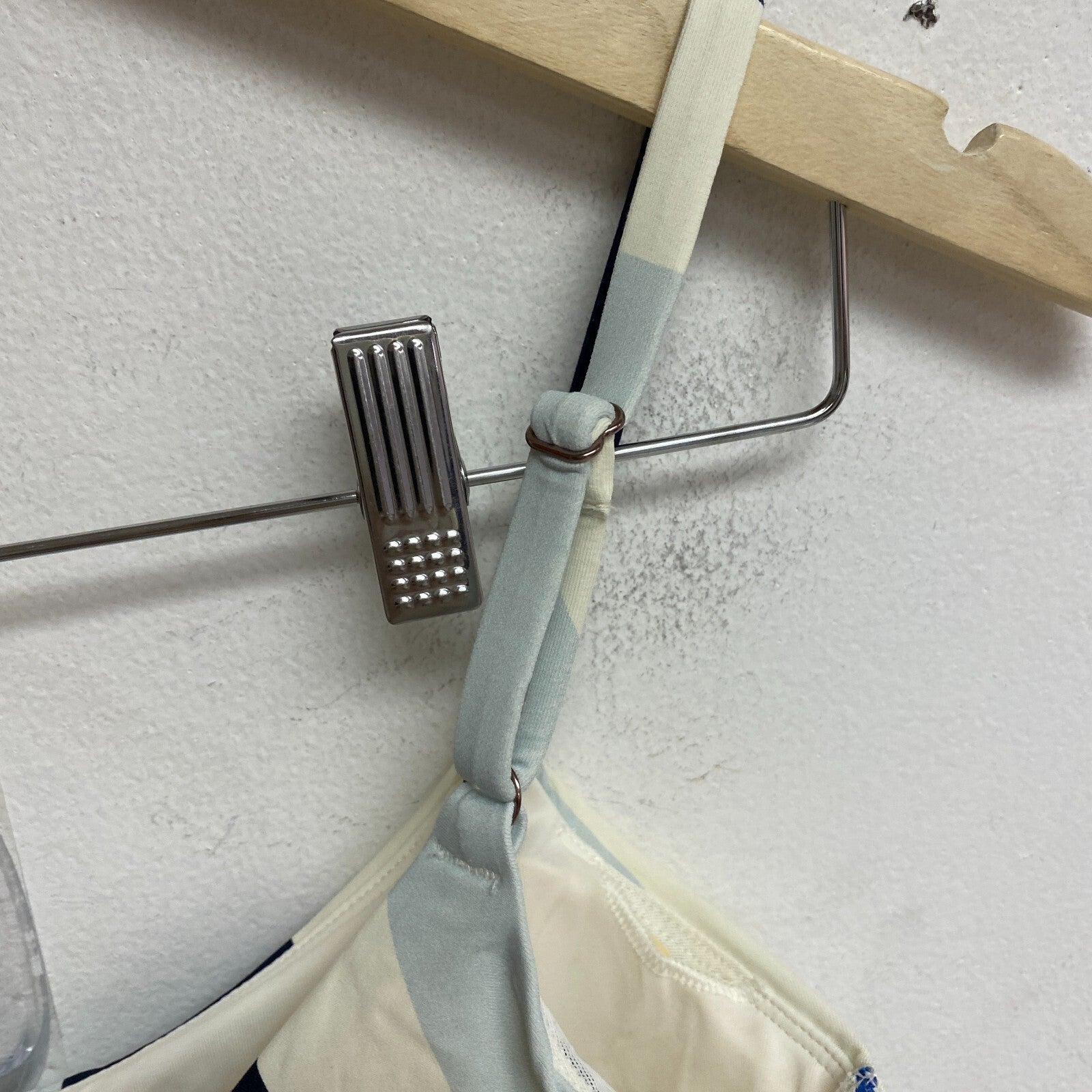 Calia Women's Swim  Tie Back Bikini Top Wavy Blocks Blue WSA23200PRT Brand New!