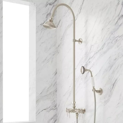 Signature Hardware Baywood Exposed‑Pipe Shower with Hand‑Shower Brushed Nickel