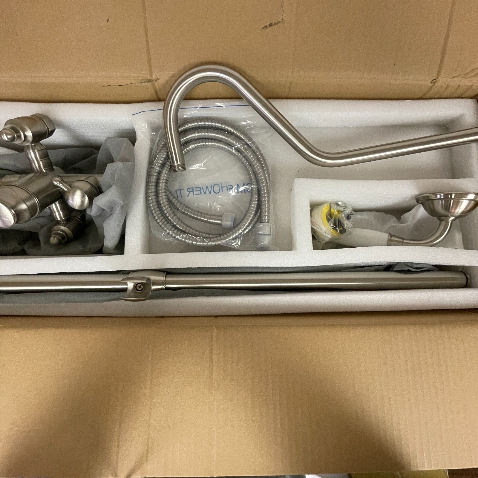 Signature Hardware Dolwick Exposed‑Pipe Shower & Tub Faucet Brushed Nickel