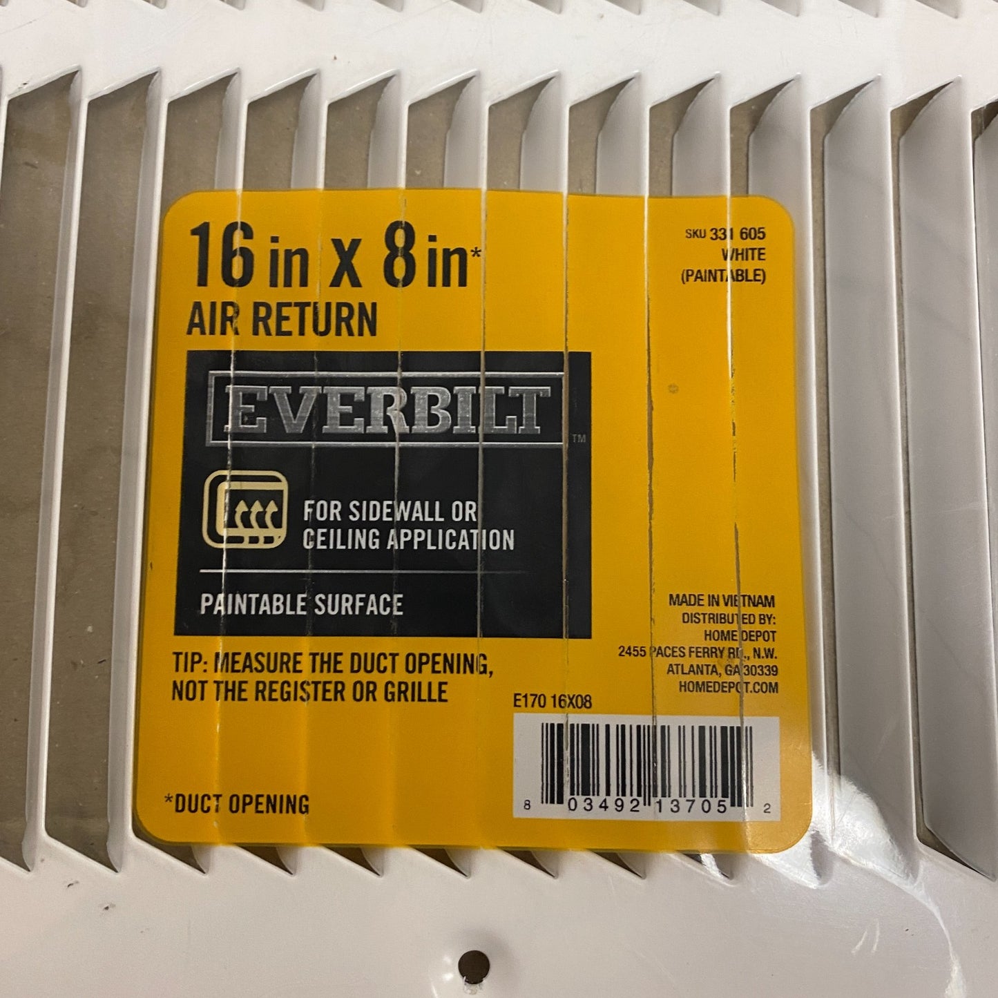Everbilt 16″x 8″ White Steel Return Air Grille Vent Cover