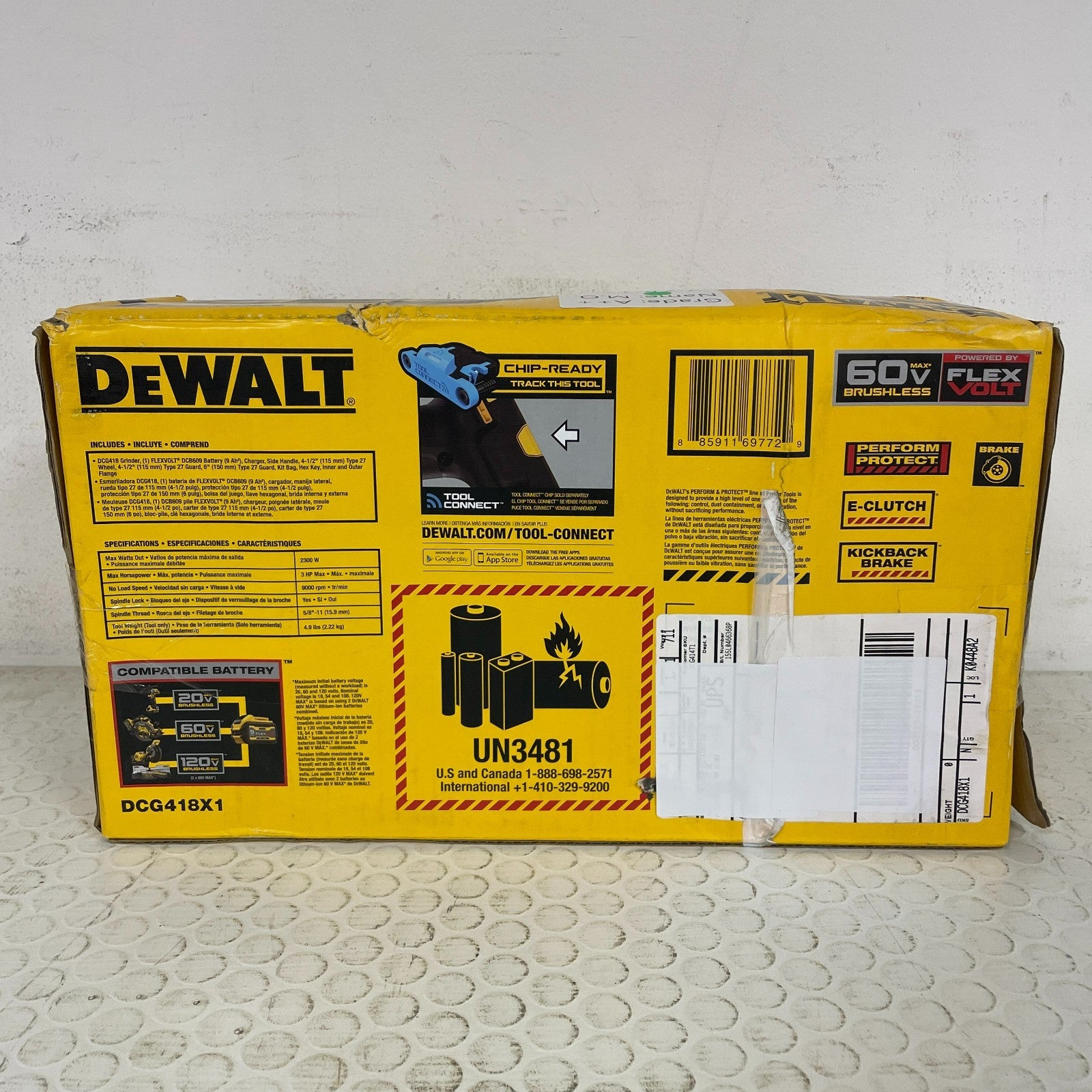 DEWALT FLEXVOLT 60V MAX Brushless Angle Grinder Kit  Model DCG418X1