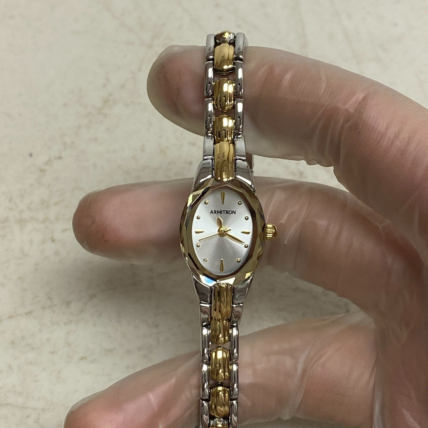 Armitron Women's Bracelet Watch Gold/Silver Band Crystals Bezel 75/3313TTG.