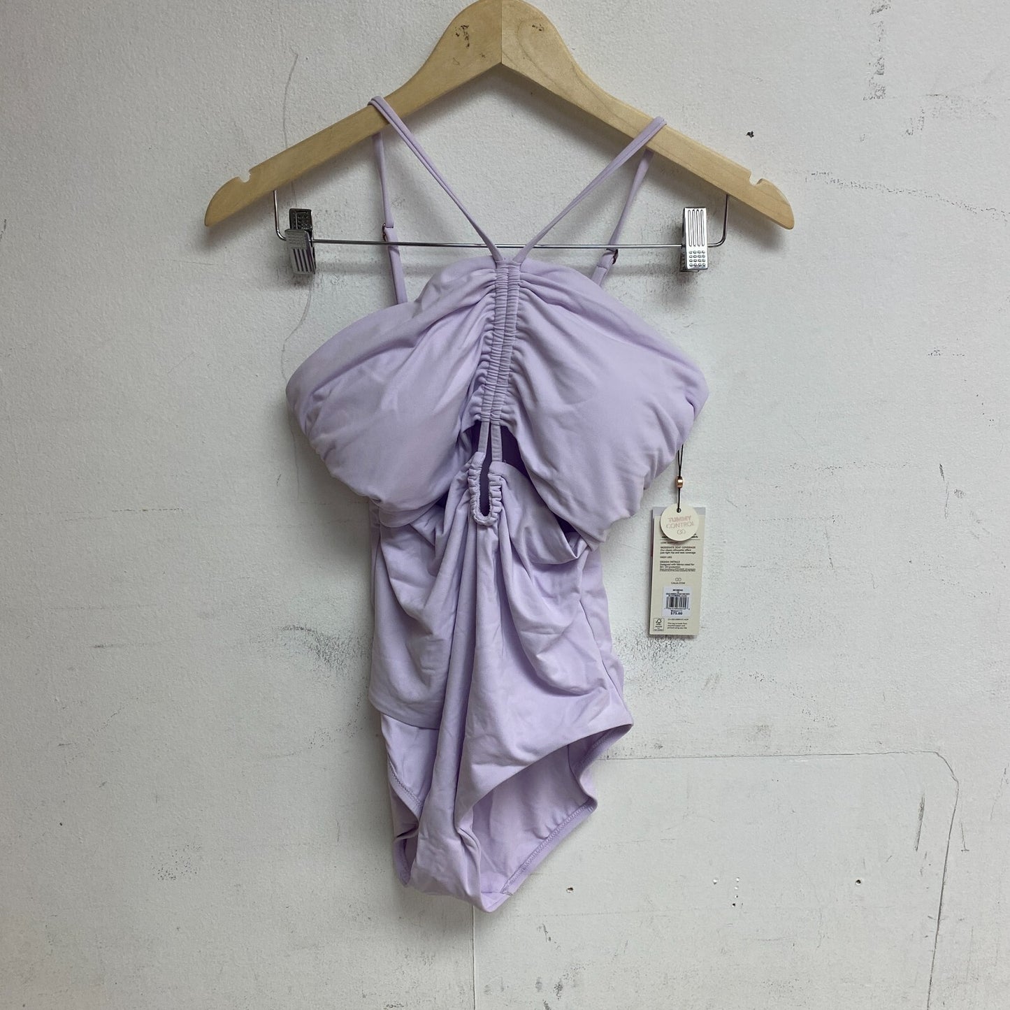 Calia Women's Shirred Cut Out One Piece Strappy Swimsuit Blooming Lilac WSA23111