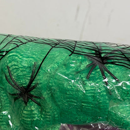 Stretchable Spider Web Decoration Green w/ black Spider Accents