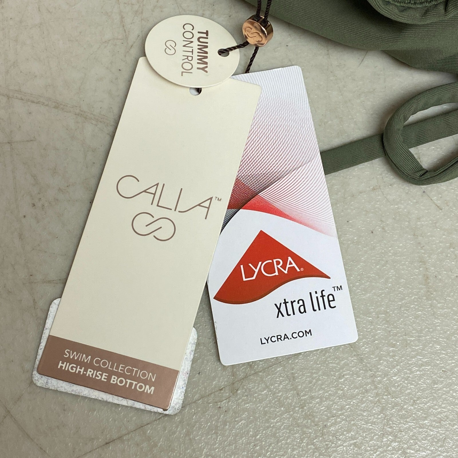 CALIA Women's High Waisted Ruched Side Tie Swim Bottoms Dark Olive WSA23410