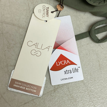 CALIA Women's High Waisted Ruched Side Tie Swim Bottoms Dark Olive WSA23410