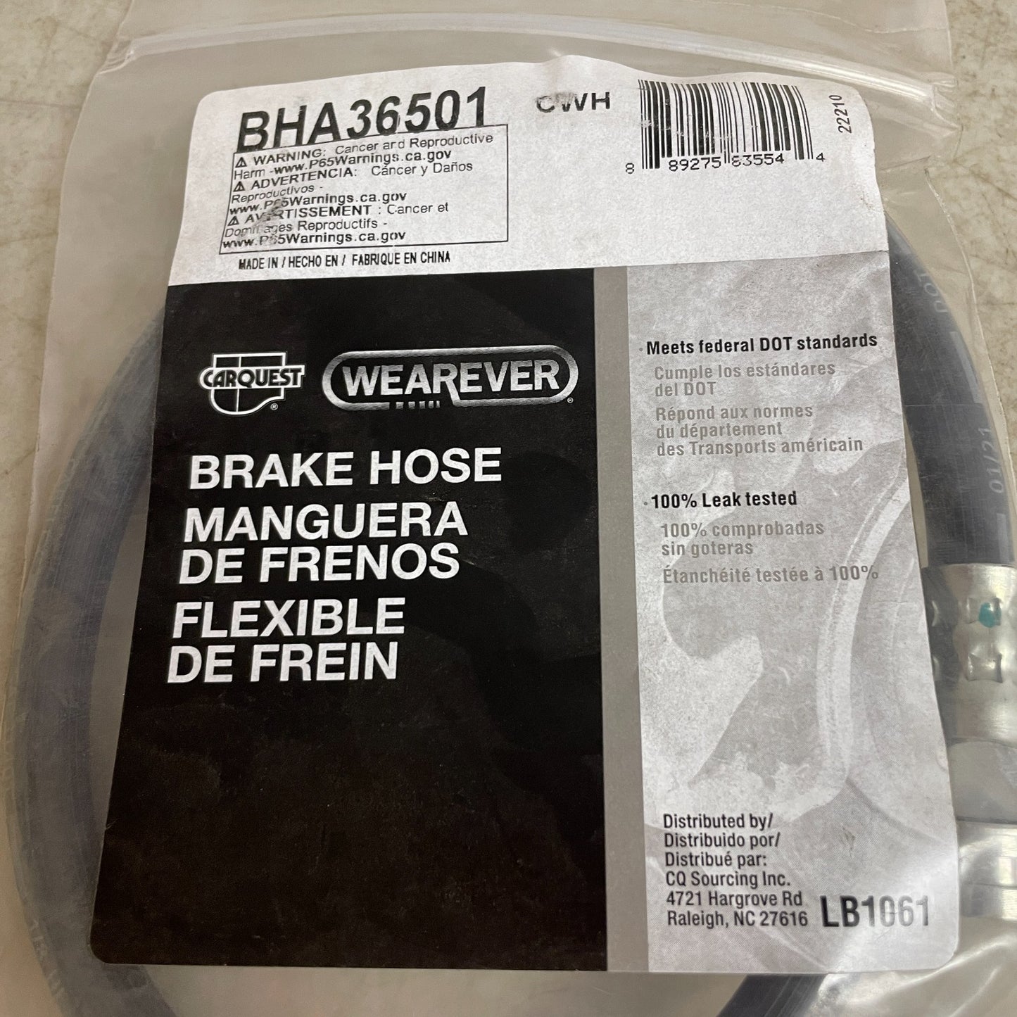 Carquest Wearever BHA36501 Brake Hydraulic Hose 21" EPDM, DOT Approved