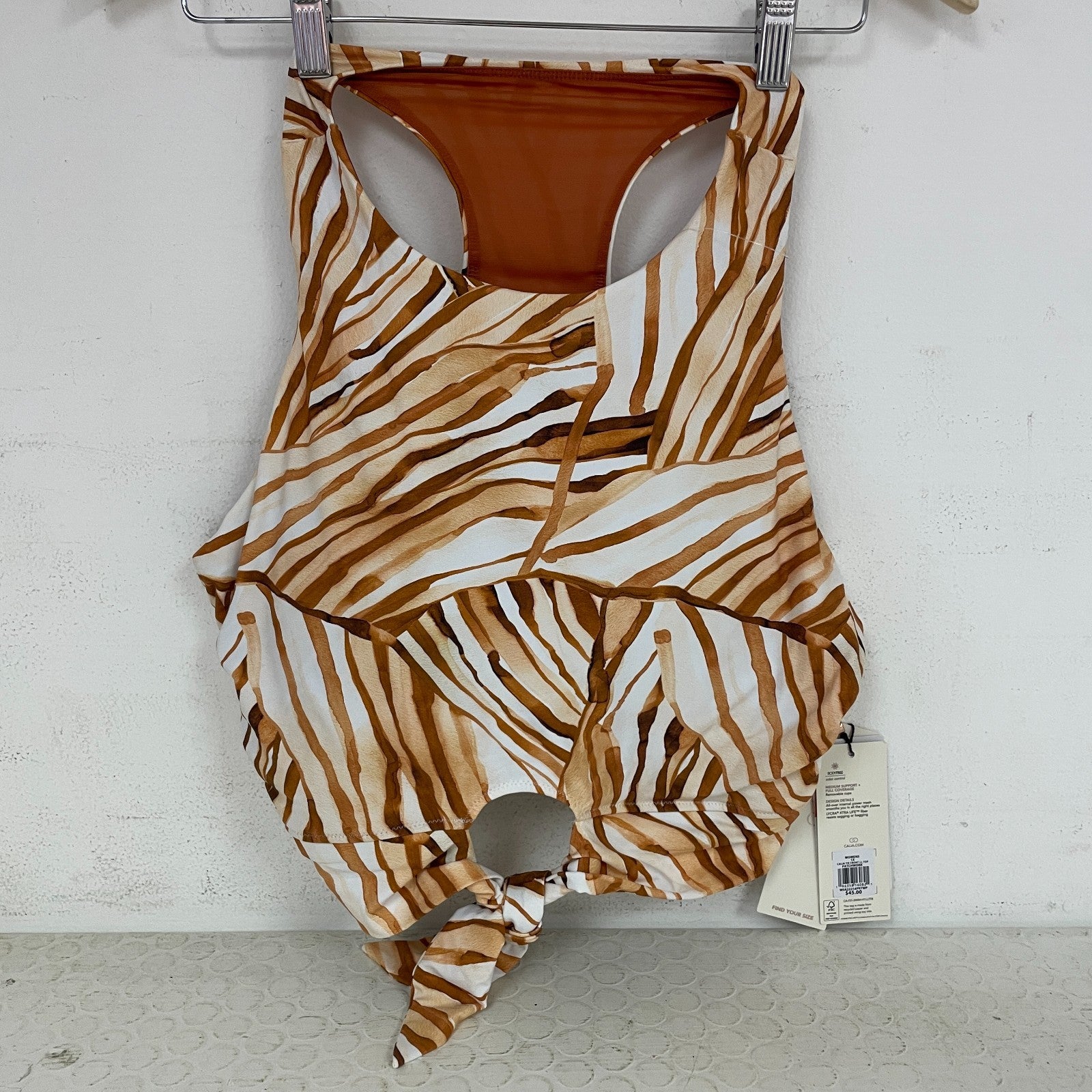 Calia Tie Front Long Sleeve Patchwork Top WSA22218PRTWP Womenâs