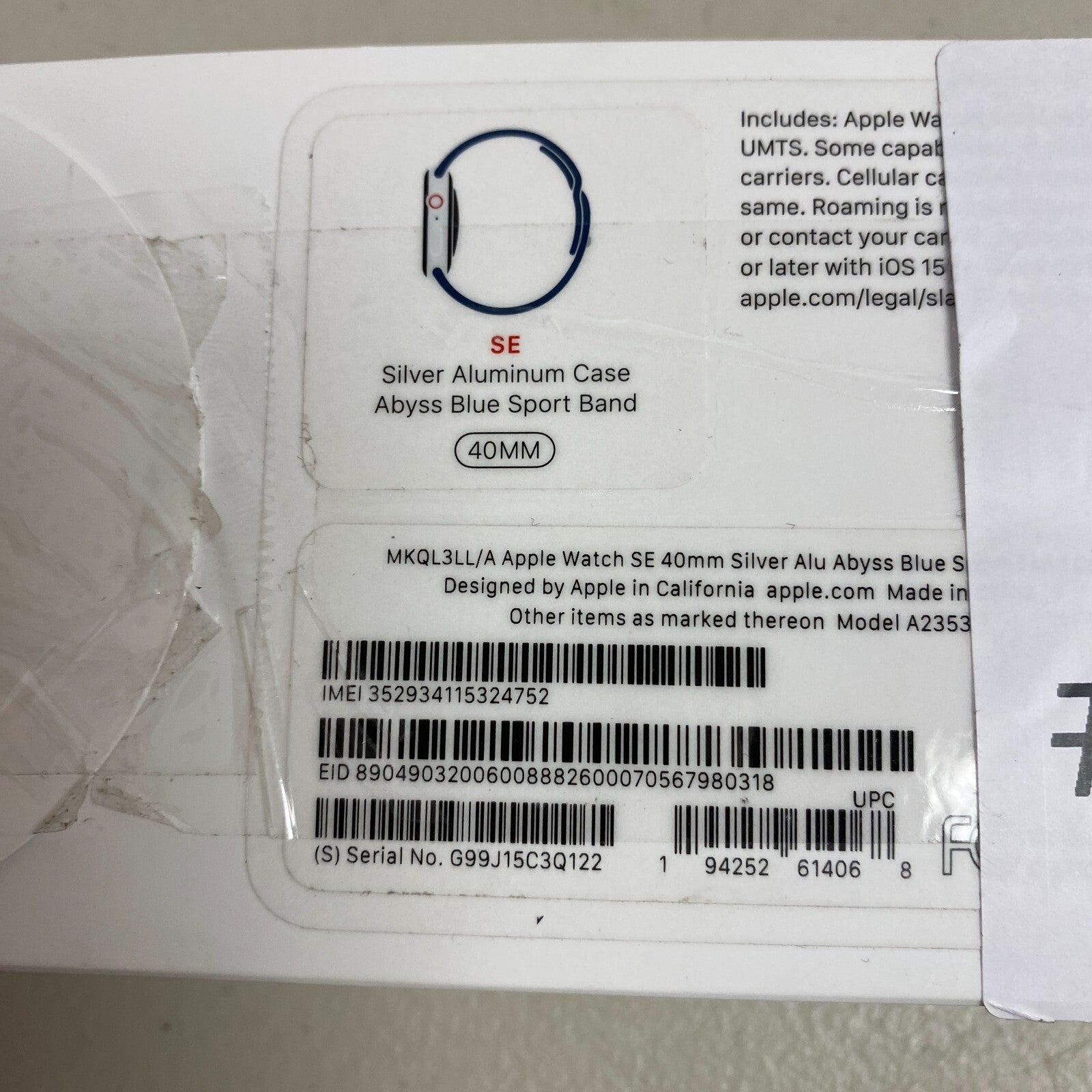 Apple Watch SE (1st Gen) GPS, 40mm Silver Aluminum Case w Abyss Blue Sport Band