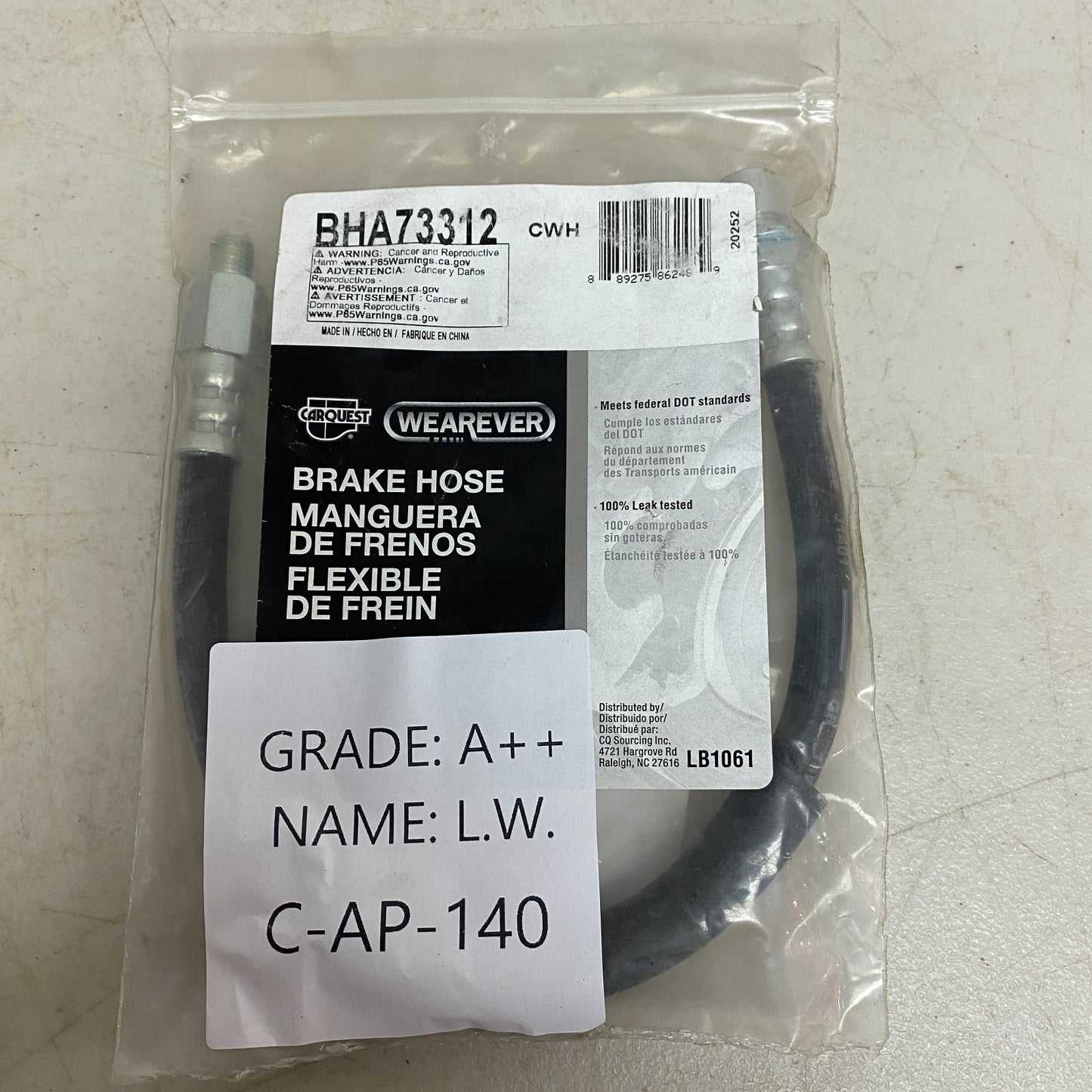 Carquest Wearever Brake Hose Assembly with Treated Steel Fittings Black BHA73312