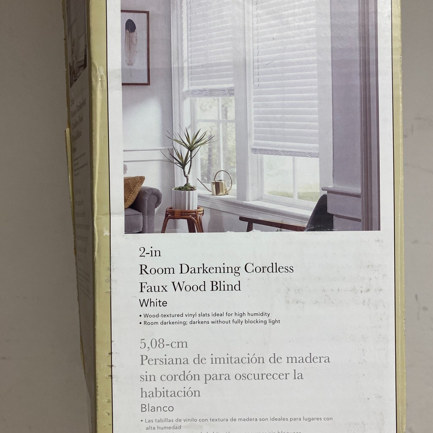 allen + roth 2-in Room Darkening Cordless Faux Wood Blind White 34in x 64in