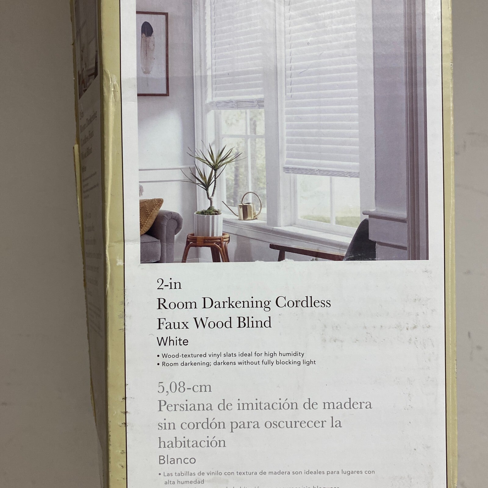 allen + roth 2-in Room Darkening Cordless Faux Wood Blind White 34in x 64in