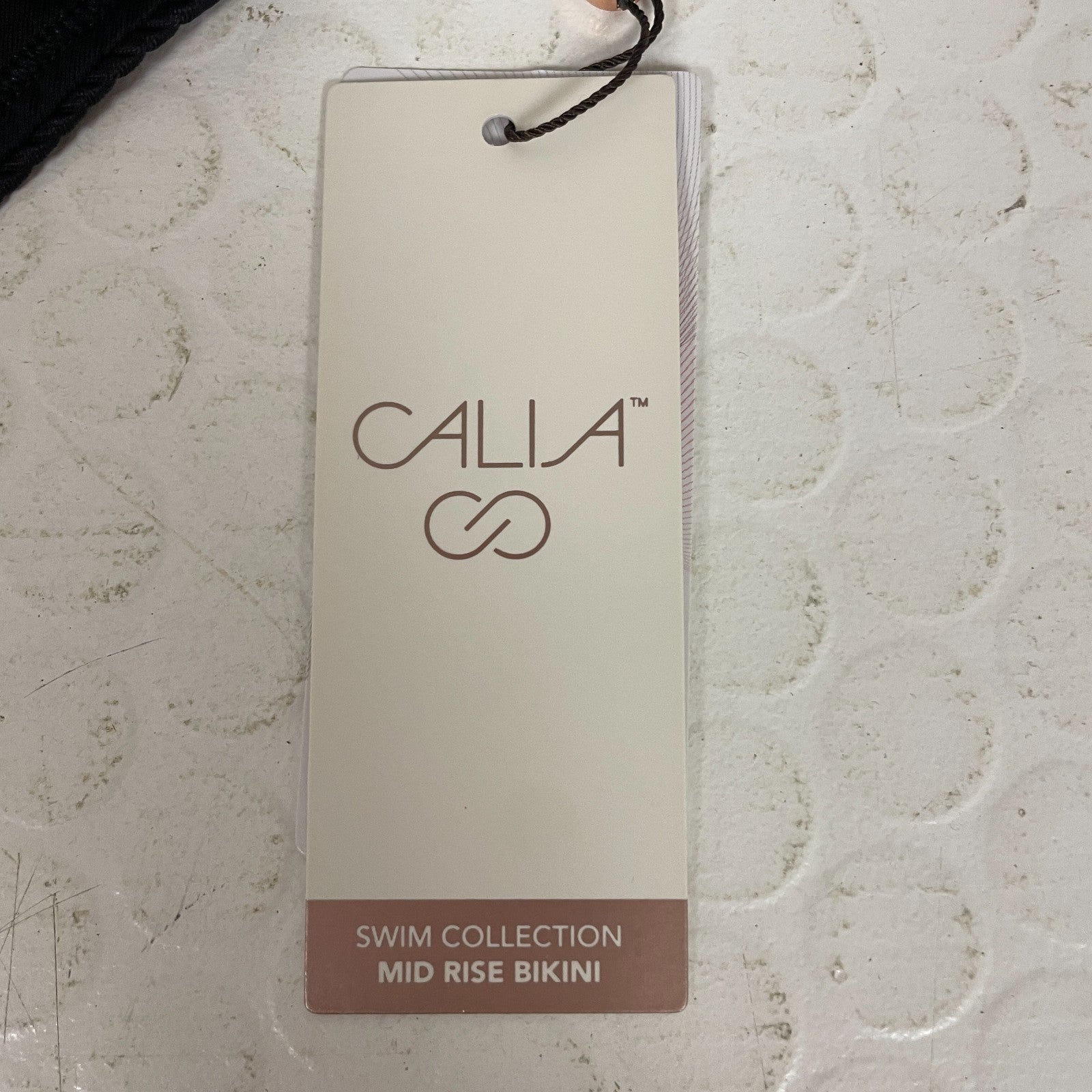 Calia Womenâs Novelty Mid Rise Swim Bottom Pure Black Bikini WSA22411N