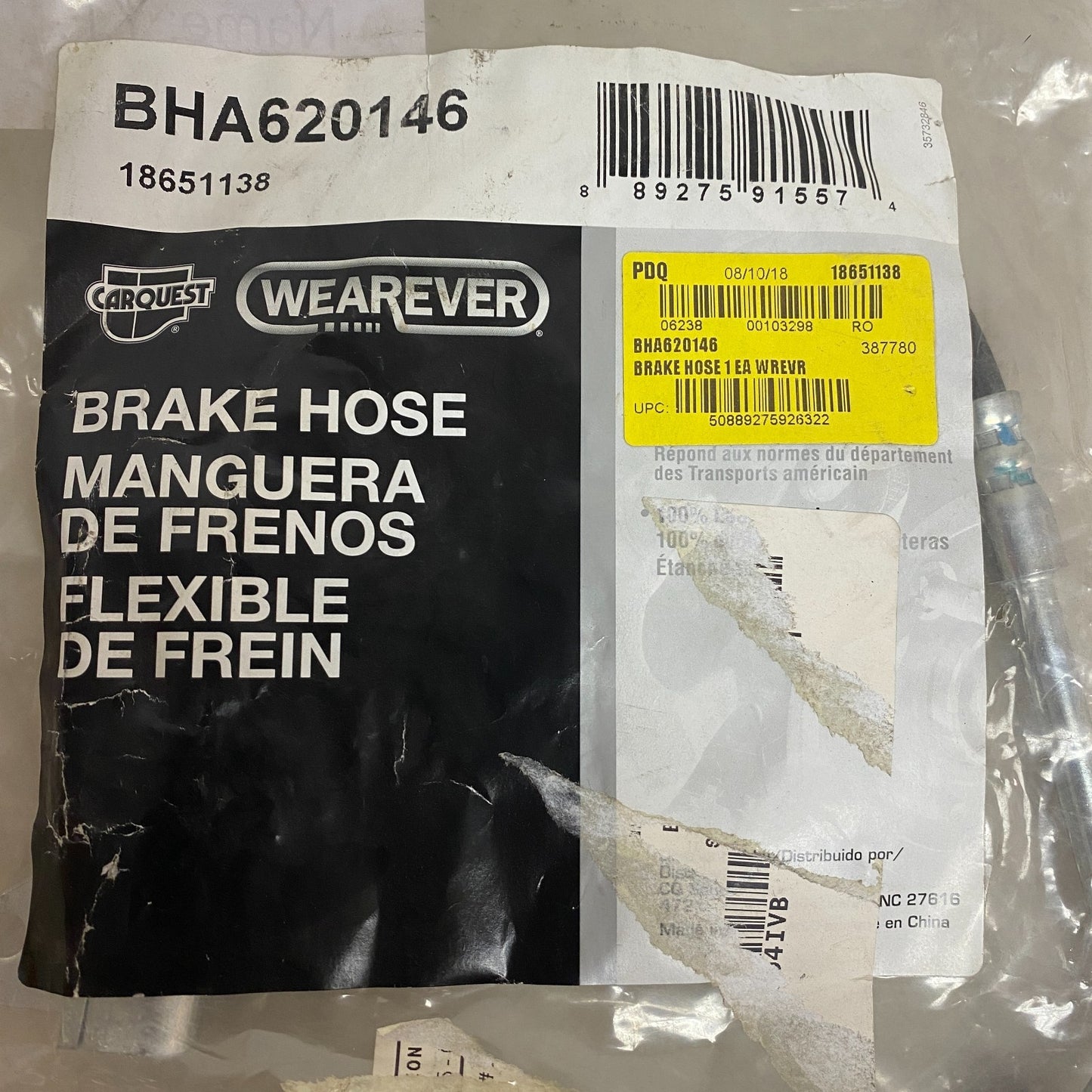 CARQUEST Brake Hydraulic Hose Black EPDM Rubber Model BHA620146