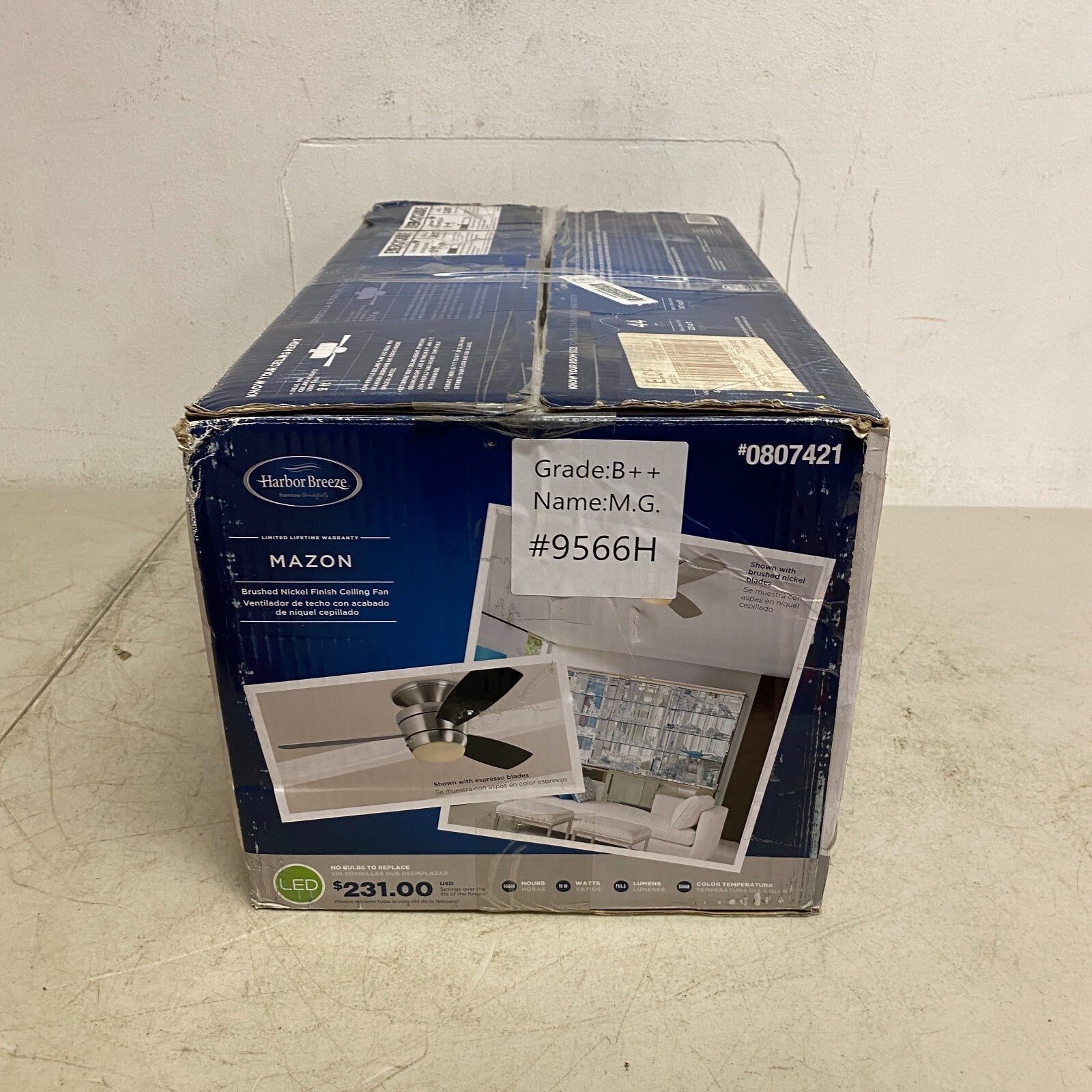 Harbor Breeze Mazon Brushed Nickel Finish Ceiling Fan 44 inch Model # 0807421