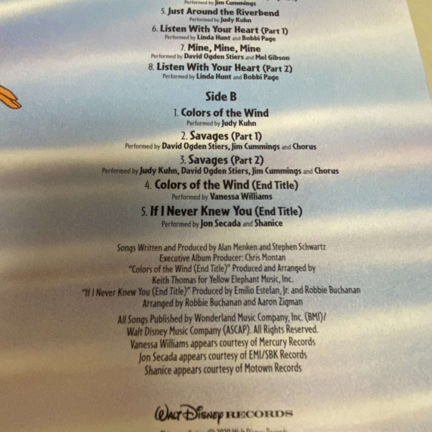 Disney Songs From Pocahontas Orignal Soundtrack vinyl