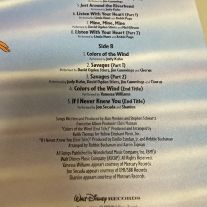 Disney Songs From Pocahontas Orignal Soundtrack vinyl