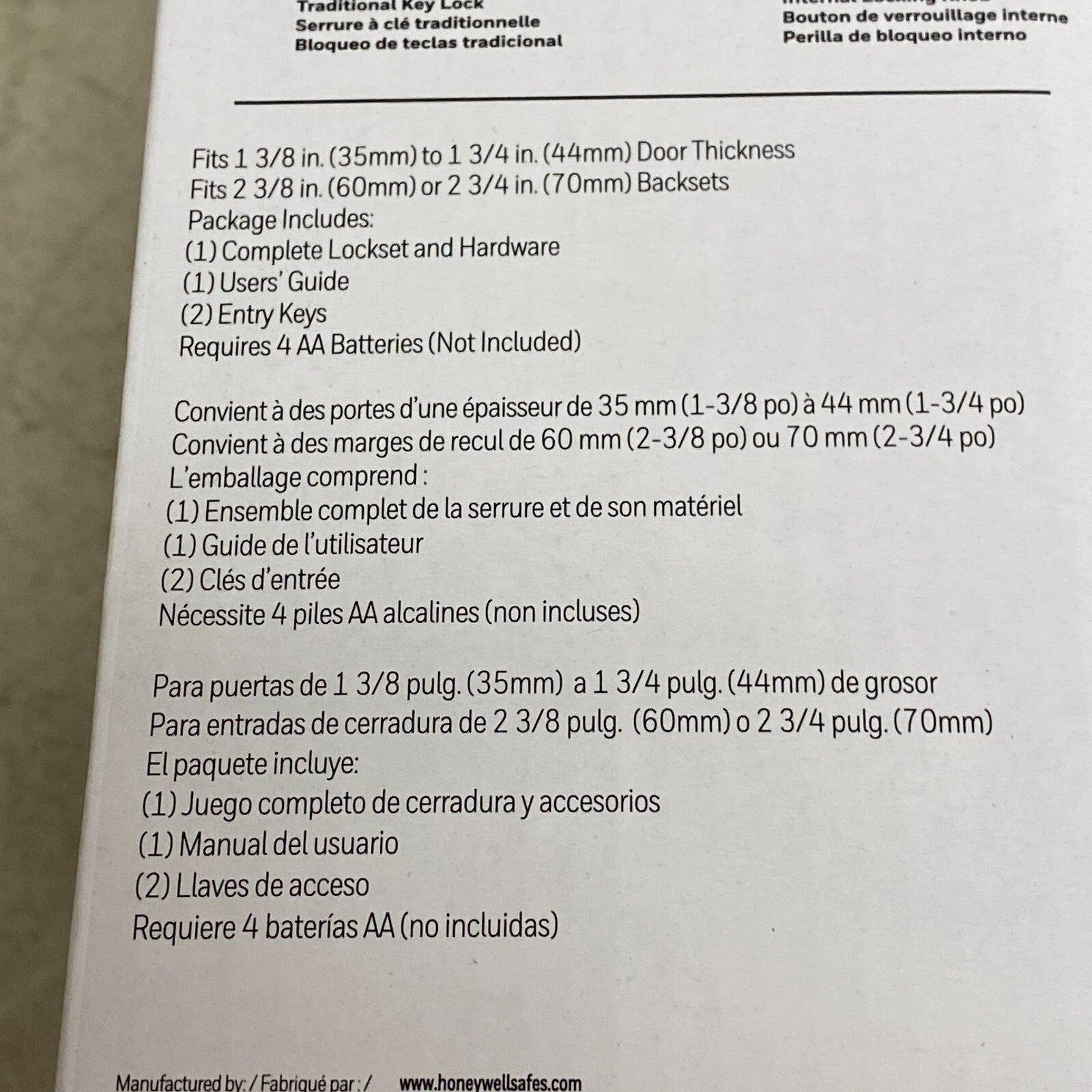 Honeywell Digital Biometric Deadbolt W/Electronic Touchscreen 8635302 Black