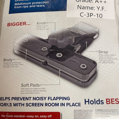 Camco RV Awning De-Flapper Max 2-Pack Black Fabric Clamps Model 42251