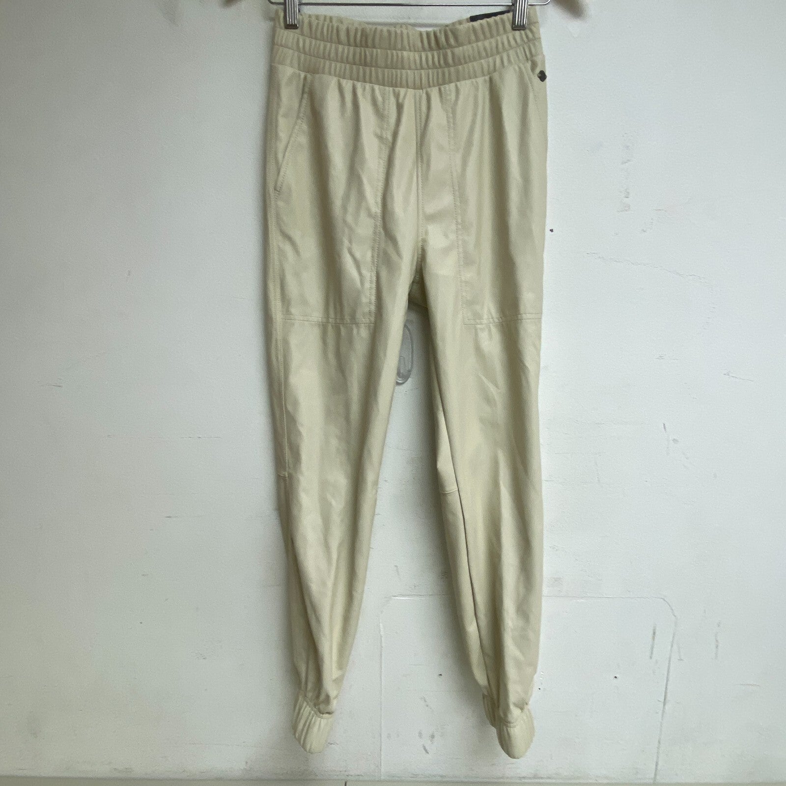 CALIA Women's High-Rise Leather Jogger Relaxed Fitted Chantilly WAX32302