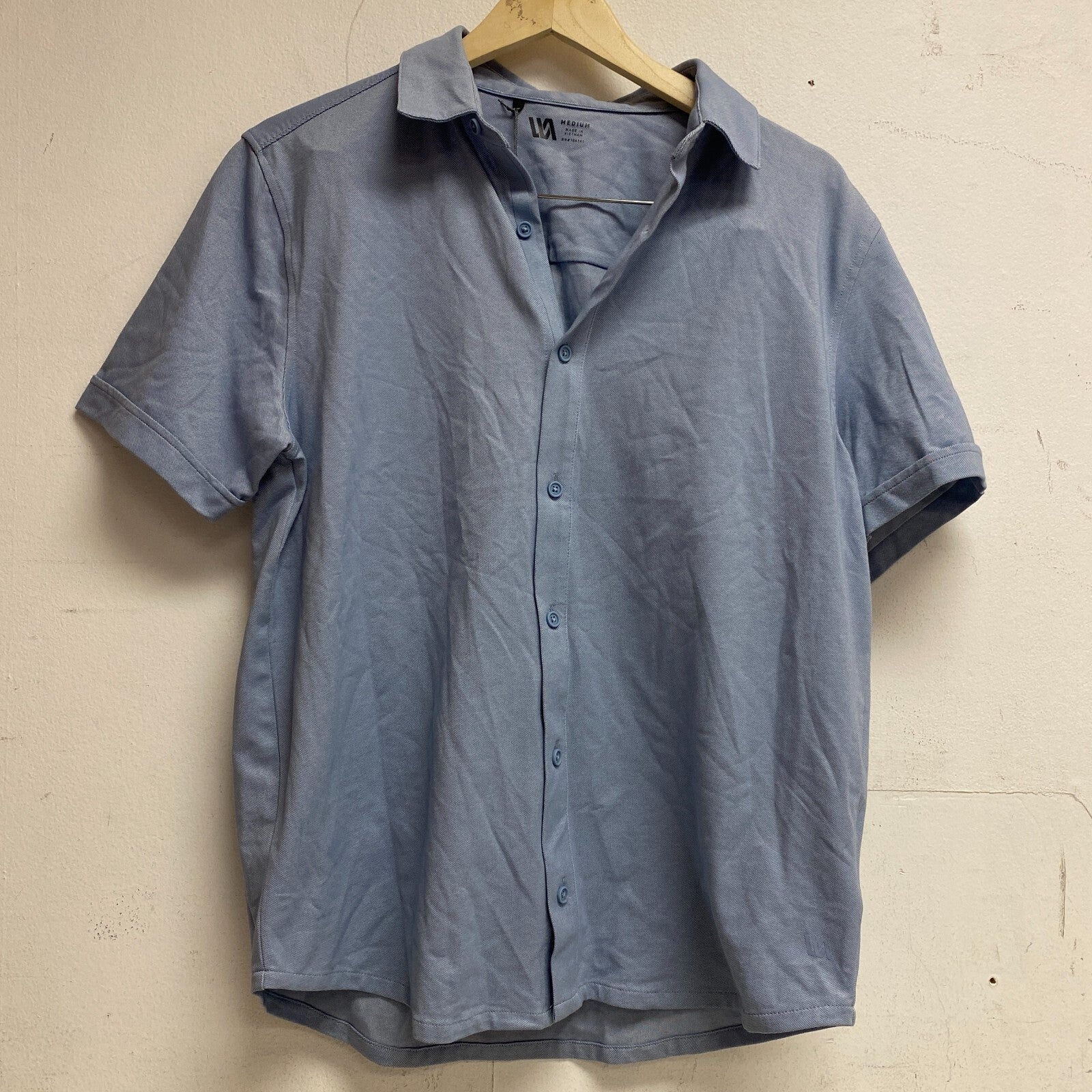 VRST Mens Short Sleeve Button Down Shirt Muted Denim Heather MAX200333