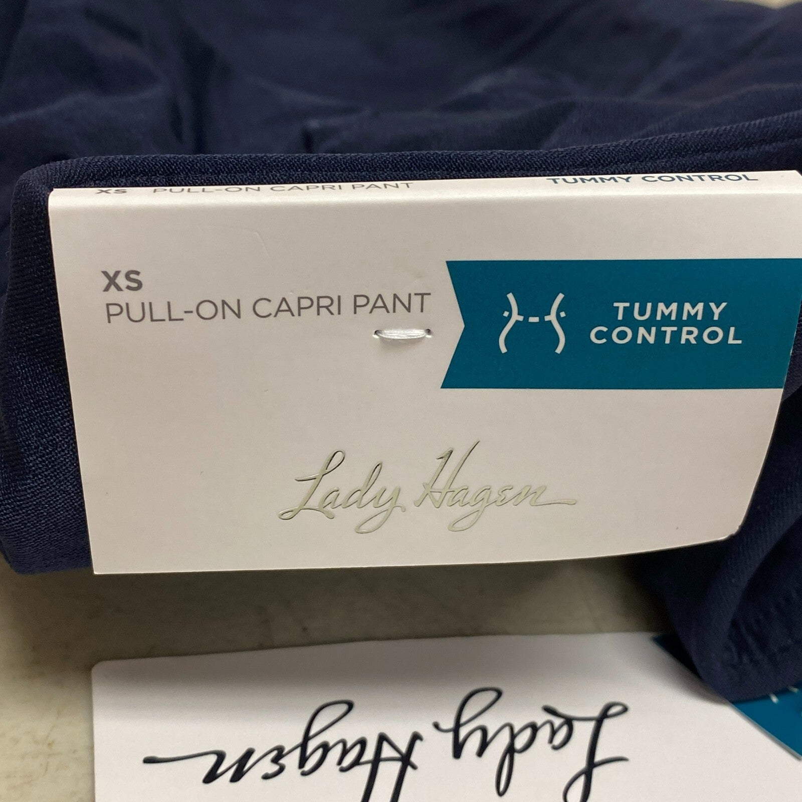 Lady Hagan Womens Tummy Control Capri Pant Dark Navy Solid Pull On WGH15403