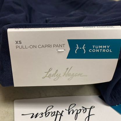 Lady Hagan Womens Tummy Control Capri Pant Dark Navy Solid Pull On WGH15403