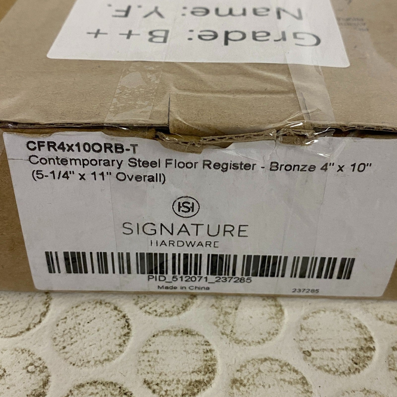 Signature Hardware Contemporary Steel Floor Register 4″×10″ Oil‑Rubbed Bronze