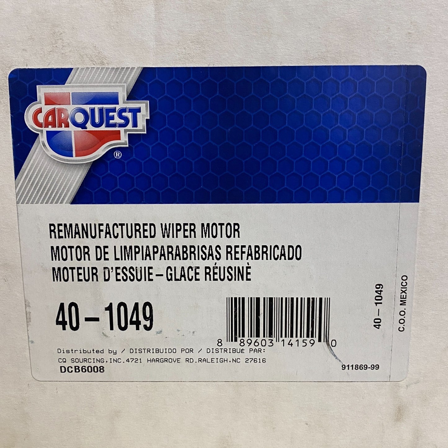 CARQUEST Premium Reman Windshield Wiper Motor Front 40‑1049