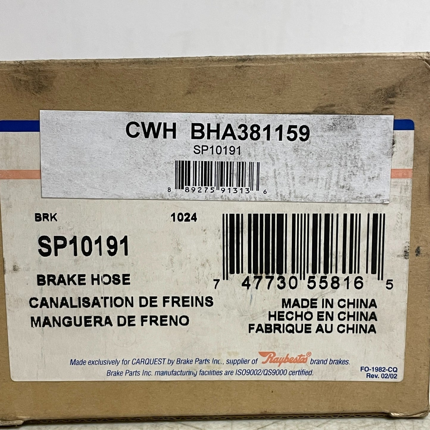 CarQuest Wearever Brake Hose Assembly Banjo-Female 98–03 Dodge BHA381159