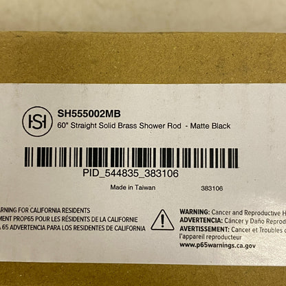 Signature Hardware 60" Straight Solid Brass Shower Rod - Matte Black