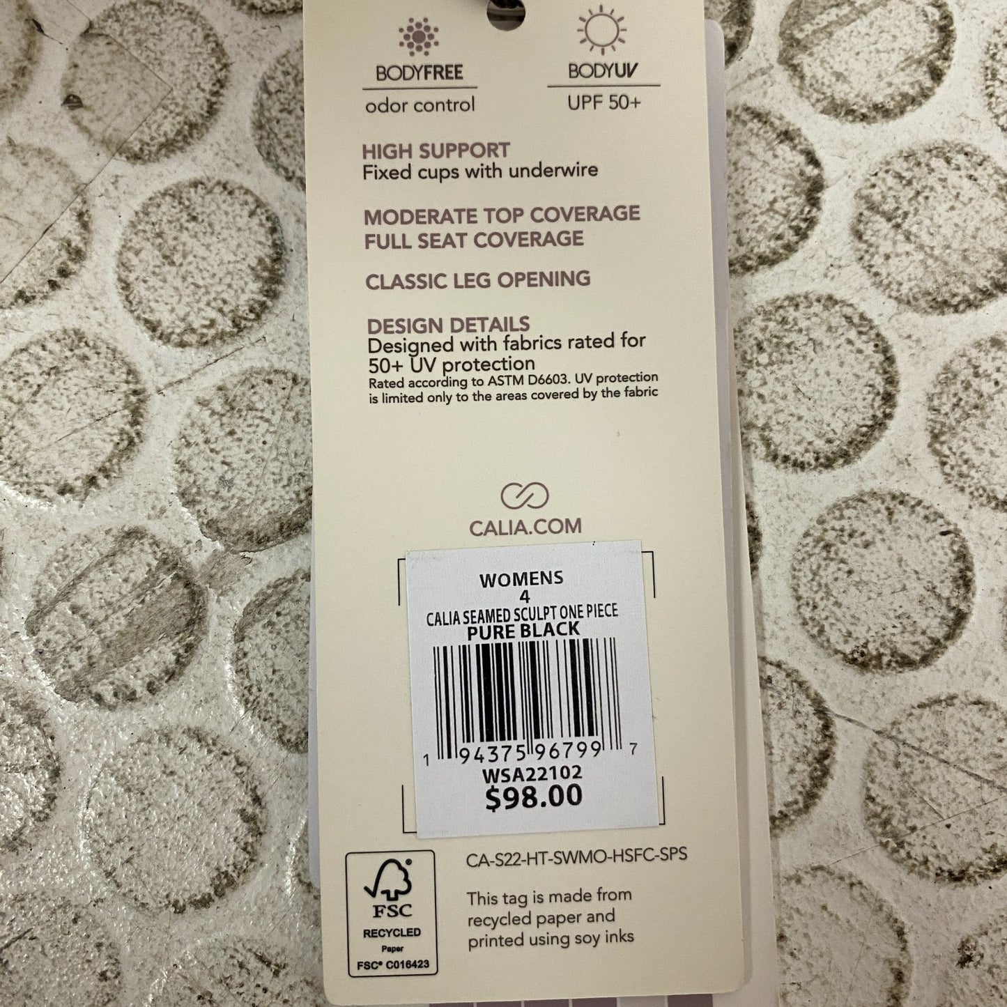 CALIA Womenâs Seamed Power Sculpt One Piece Swimsuit Pure Black Size WSA22102