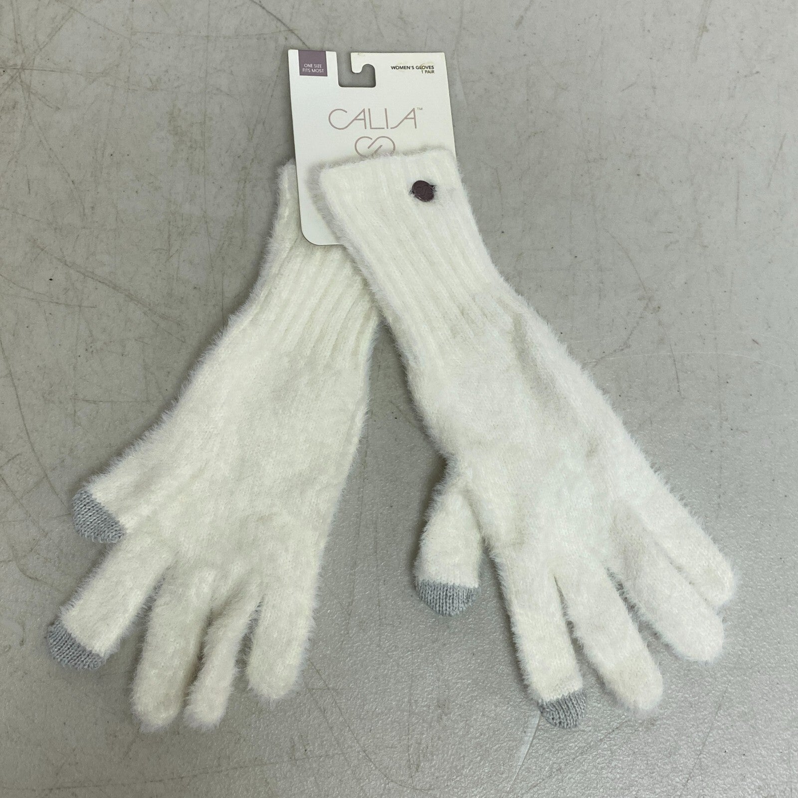 Calia Womens Ribbed Cuffed Glove Unbleached Winter Warm Solid Snow CAC2203