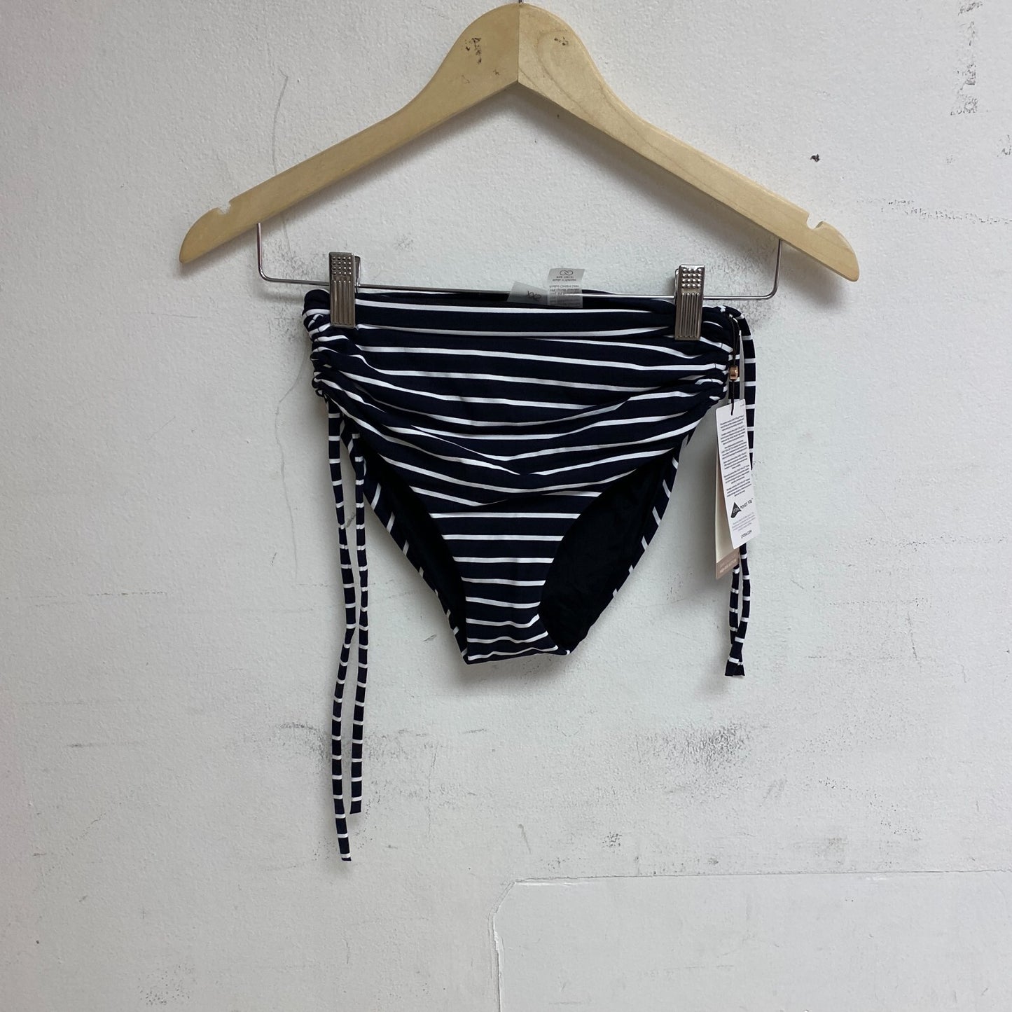 Calia Women's Shirred V Front Mid Rise Bottom Stripe Black WSA23415PRT New!