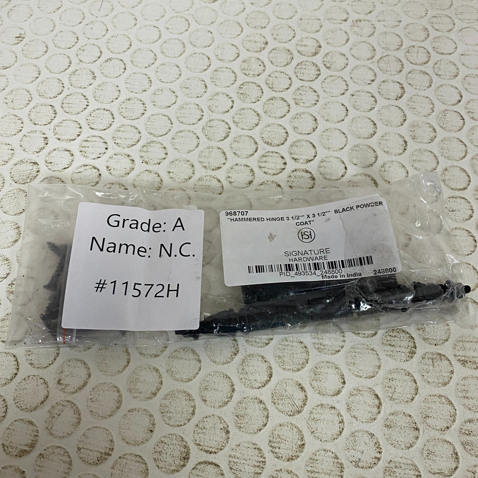 Signature Hardware Hammered Hinge 3 1/2" x 3 1/2" Black Powder Coat 1 Piece