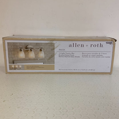 allen + roth 3-Light Vanity Bar Brushed Nickel Finish Marble-Washed Glass Shades
