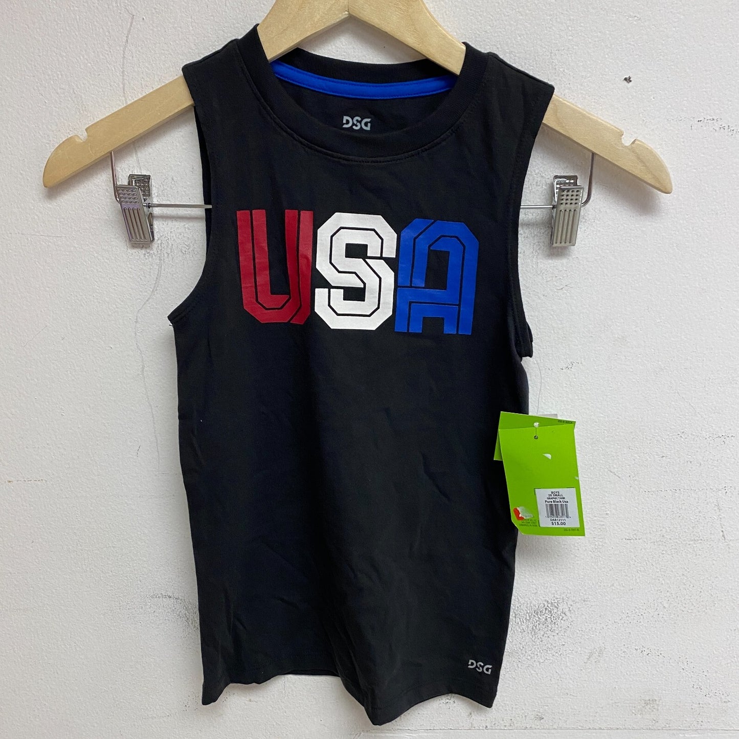 DSG Boys Training Cotton USA Graphic Tank Top Pure Black USA DAB12111 New