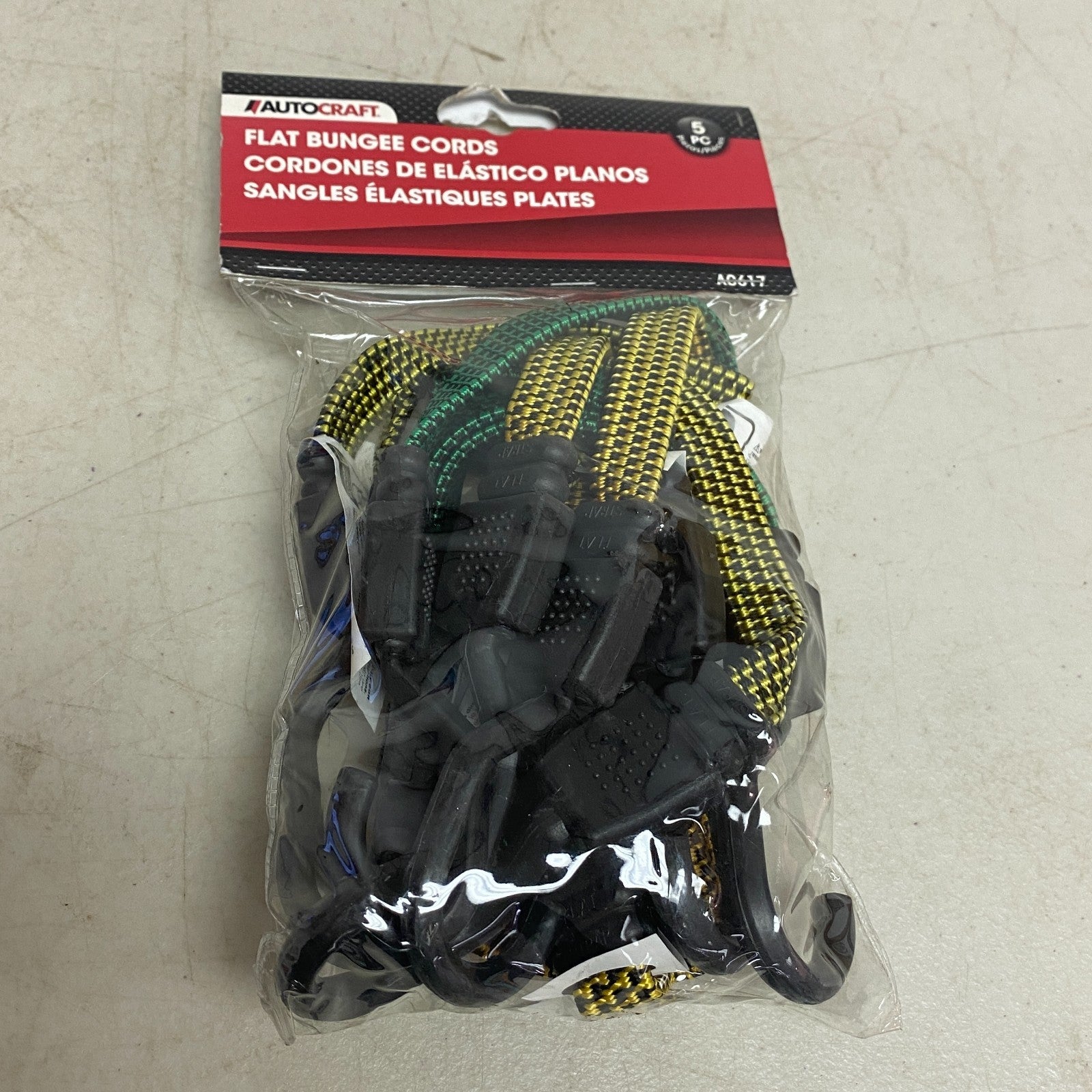 Autocraft AC617 5-Pack Heavy-Duty Flat Bungee Cords with Hooks 24 in