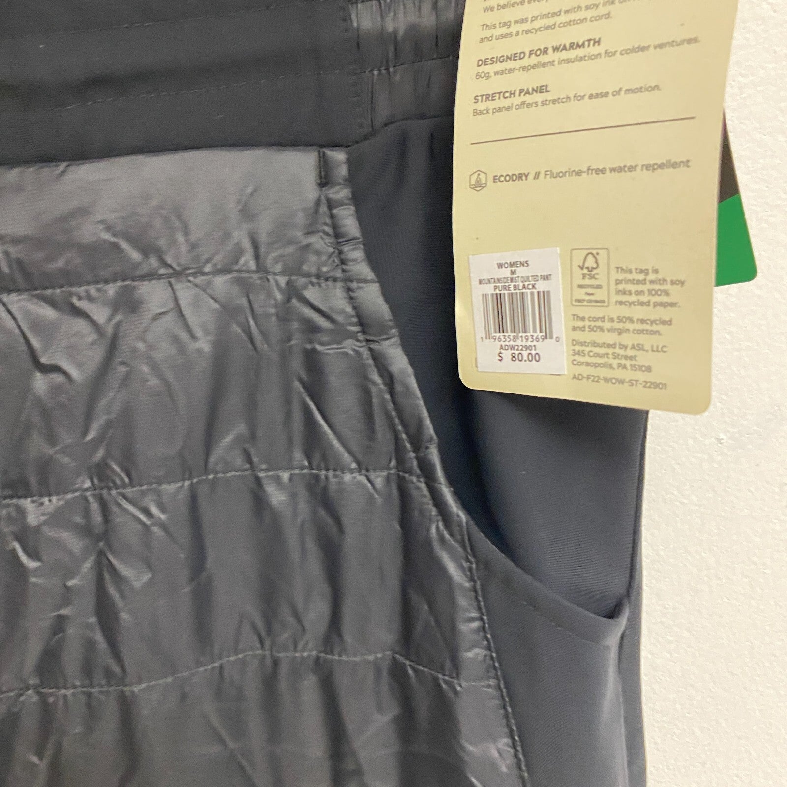 Alpine Design Women's AD Mountainside Mist Quilted Pant Pure Black ADW22901 New!