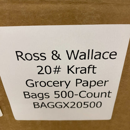 Ross & Wallace 20# Kraft Grocery Paper Bags 500‑Count BAGGX20500