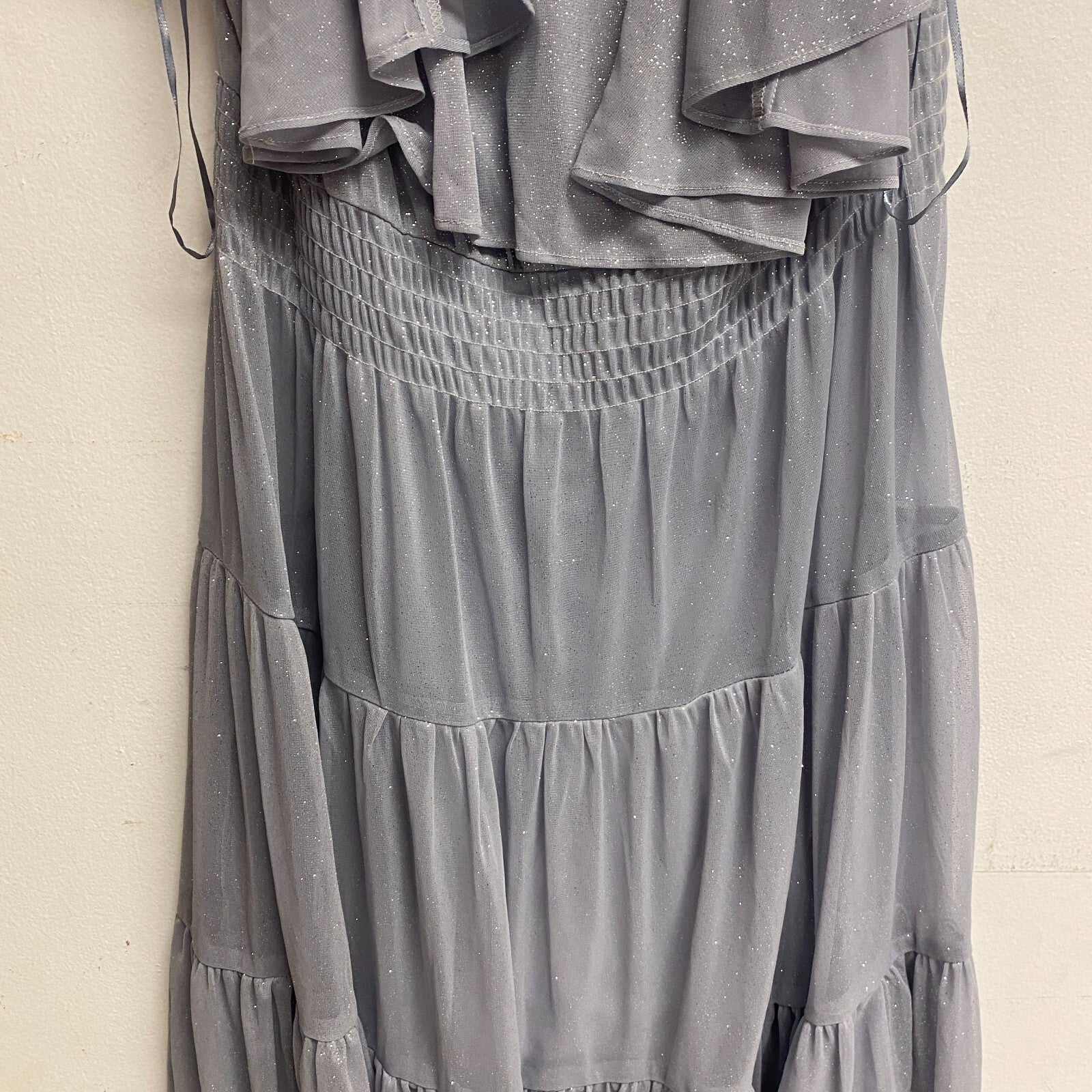 Danny & Nicole Women Short Sleeve Fit+Flare Tiered Maxi Dress Sz 14 Color Silver