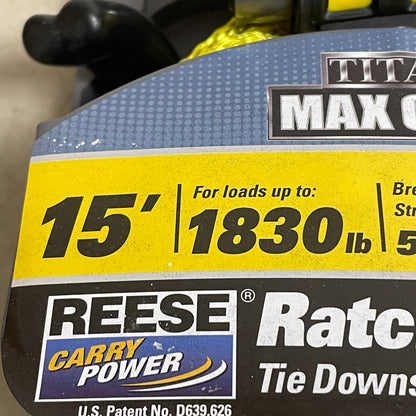 REESE Carry Power Super Duty Ratchet Tie-Down 1½" x 15' Max Grip 9429700