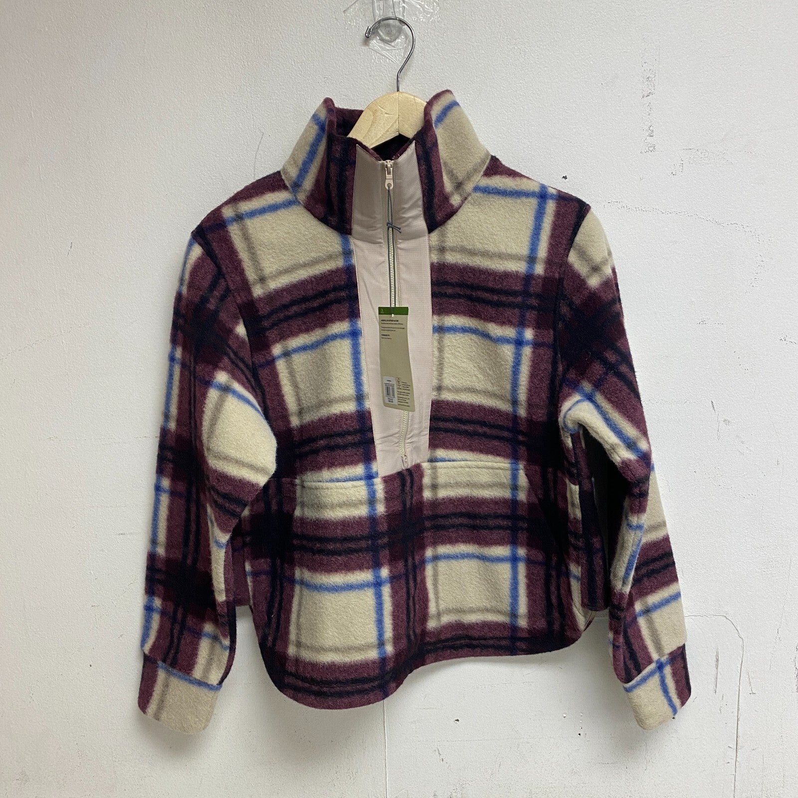 Alpine Design Women's W AD Wayfarer Fleece 1/4 Zip Iowa Plaid DK Burgundy New!