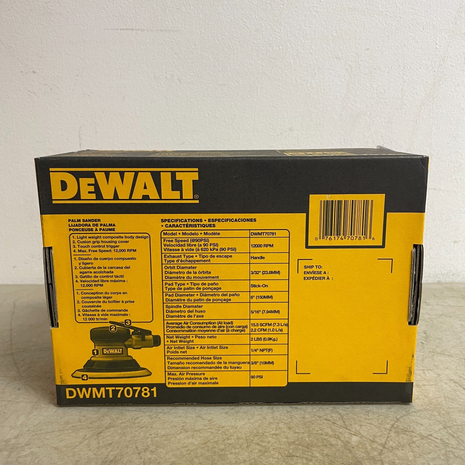 DeWalt 6" Pneumatic Palm Sander DWMT70781 Touch-Control 12,000 RPM