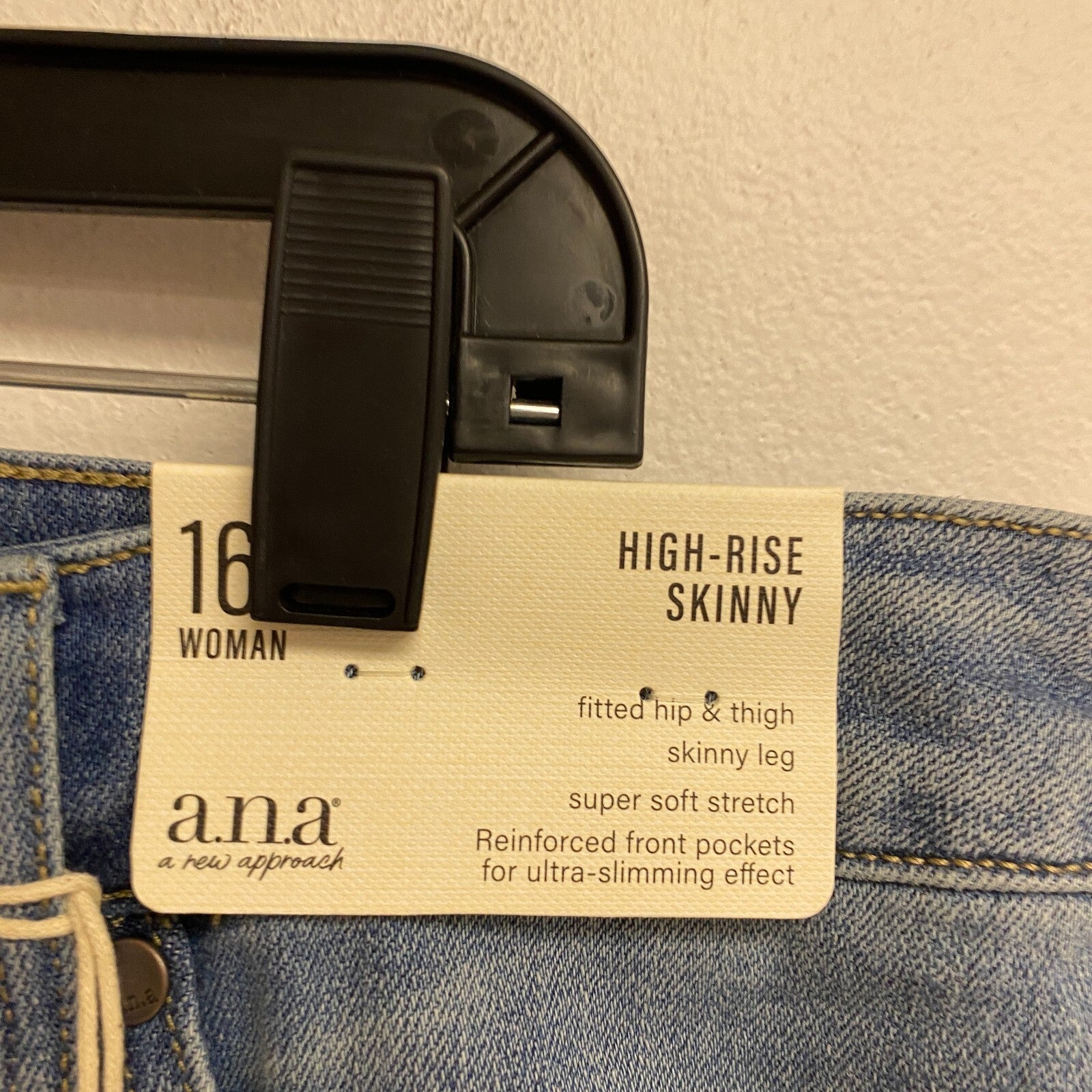 Ana Women's High Rise Exposed Button Skinny Jeans Size 16W Color Light Blue Bell