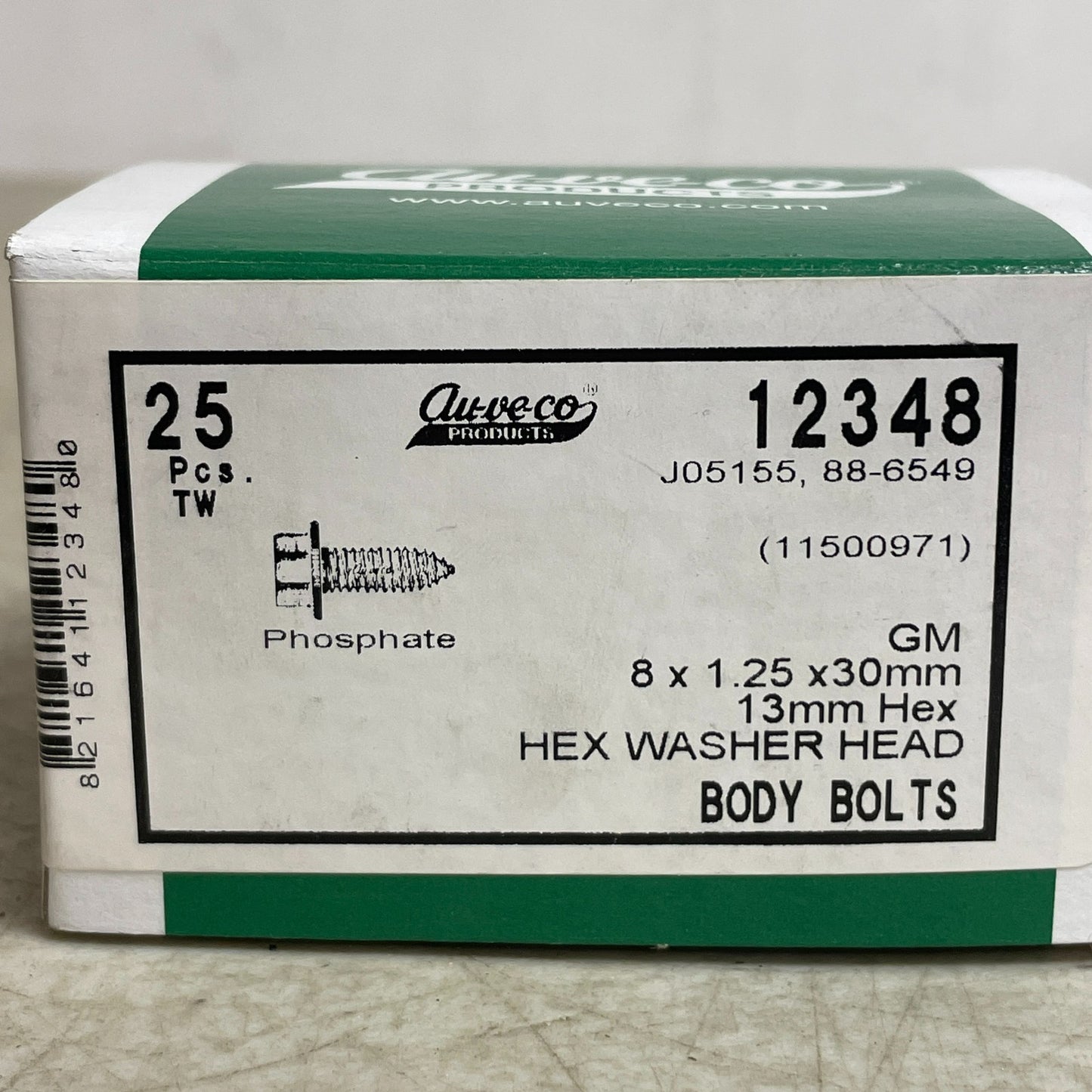 Auveco Hex Washer-Head Body Bolt M8×1.25×30 mm Phosphate-Coated 12348