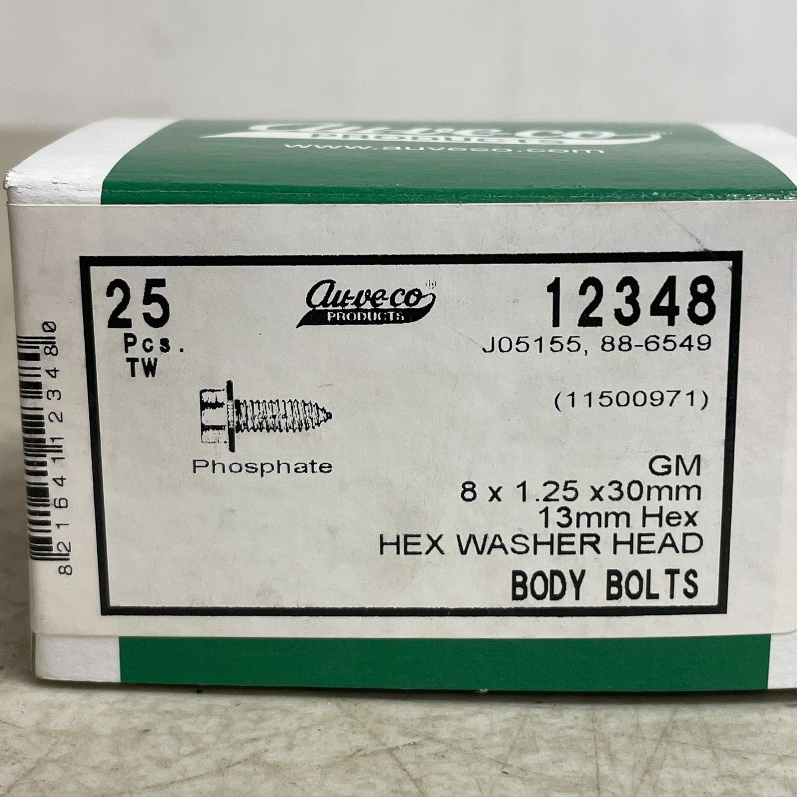 Auveco Hex Washer-Head Body Bolt M8×1.25×30 mm Phosphate-Coated 12348