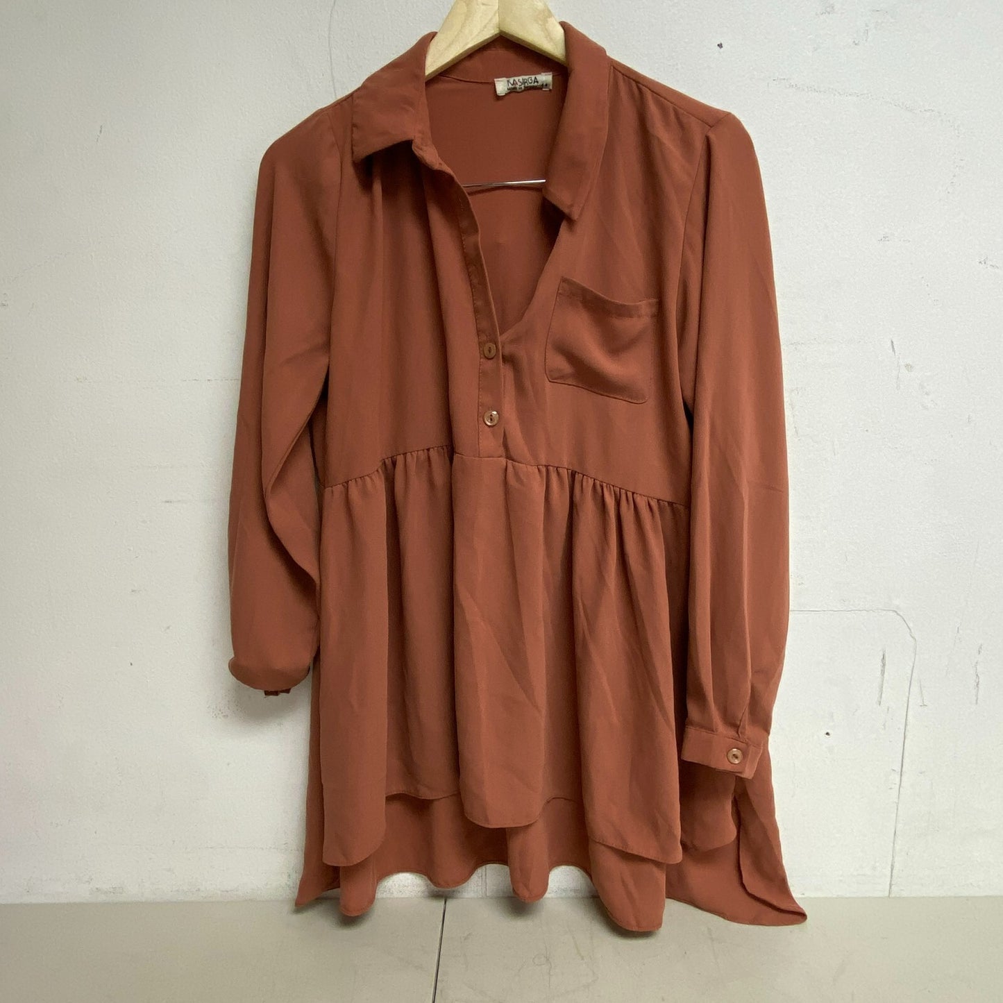 Kasirga Womens Clay Red 5 Button Up 2 skirt Layer Dress Longsleeve Size US10