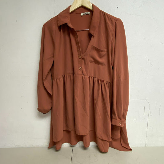 Kasirga Womens Clay Red 5 Button Up 2 skirt Layer Dress Longsleeve Size US10